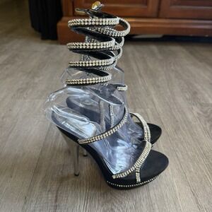 Lurnyet Women's Spiral Wrap Stiletto Sandal 4.33 Inch Heel Height Open Toe